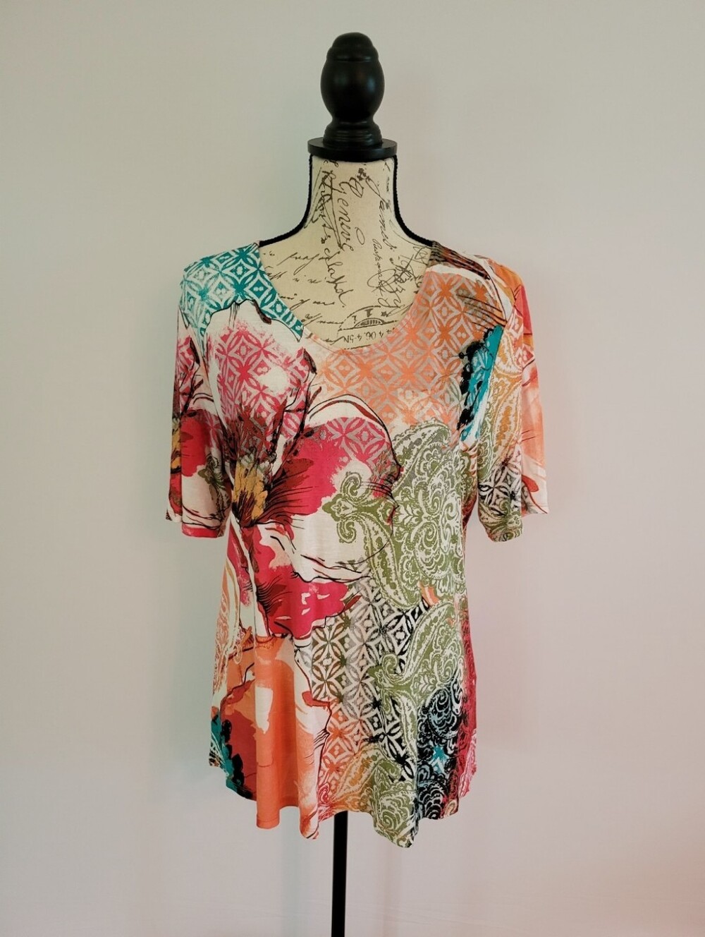 Chico's Y2K Multicolor Floral & Paisley V-Neck Boho Top Size 2